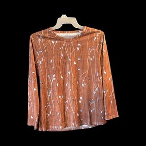 Elegant Rust Floral Long Sleeve Top